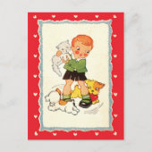 ヴィンテージで子猫を飼っている少年 ポストカード (正面)