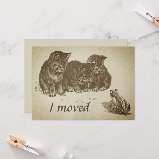 ヴィンテージで引っ越した子猫とカエル カード (正面/裏面インサイチュ)