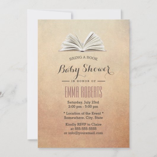 ヴィンテージで本の赤ちゃんシャワーを持参 招待状 (正面)