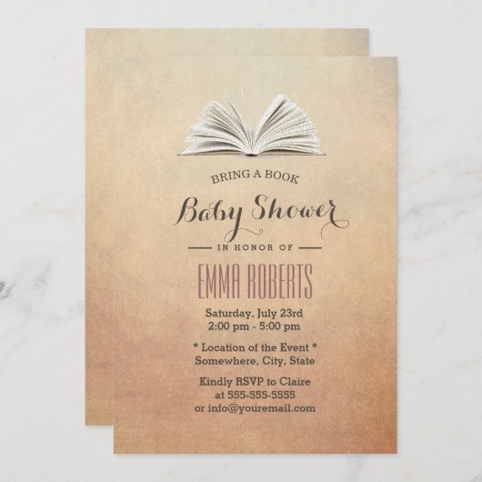 ヴィンテージで本の赤ちゃんシャワーを持参 招待状 (正面/裏面)