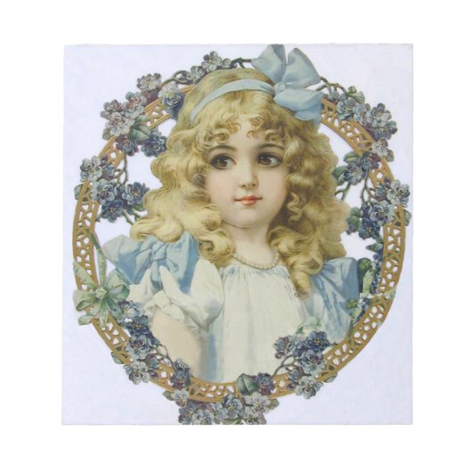 ヴィンテージで美しい花と弓を持つ少女 ノートパッド (正面)