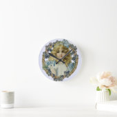 ヴィンテージで美しい花と弓を持つ少女 ラウンド壁時計 (ホーム)