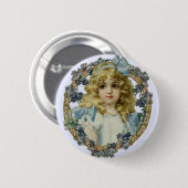 ヴィンテージで美しい花と弓を持つ少女 缶バッジ (正面&裏面)