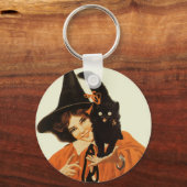 ヴィンテージで美しい黒猫の魔女 キーホルダー (裏面)