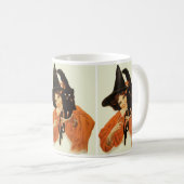 ヴィンテージで美しい黒猫の魔女 コーヒーマグカップ (正面右)