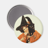 ヴィンテージで美しい黒猫の魔女 マグネット (正面/裏面)