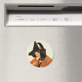 ヴィンテージで美しい黒猫の魔女 マグネット (インサイチュ (食洗機))