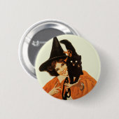ヴィンテージで美しい黒猫の魔女 缶バッジ (正面&裏面)