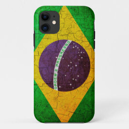 ヴィンテージで背景に亀裂が生じたブラジル国旗 iPhone 11 ケース