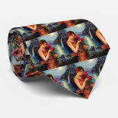 ヴィンテージで赤いバラの花を咲かせた女性 ネクタイ (ロール)