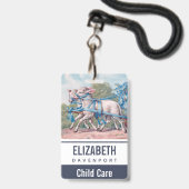 ヴィンテージで青いリボンファンシーを着た子羊 バッジ (Front with Lanyard)