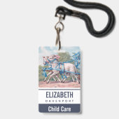 ヴィンテージで青いリボンファンシーを着た子羊 バッジ (Back with Lanyard)