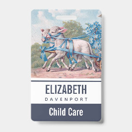 ヴィンテージで青いリボンファンシーを着た子羊 バッジ