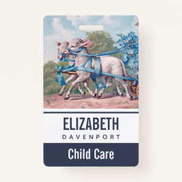 ヴィンテージで青いリボンファンシーを着た子羊 バッジ