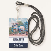 ヴィンテージで青いリボンファンシーを着た子羊 バッジ (裏面ランヤード)