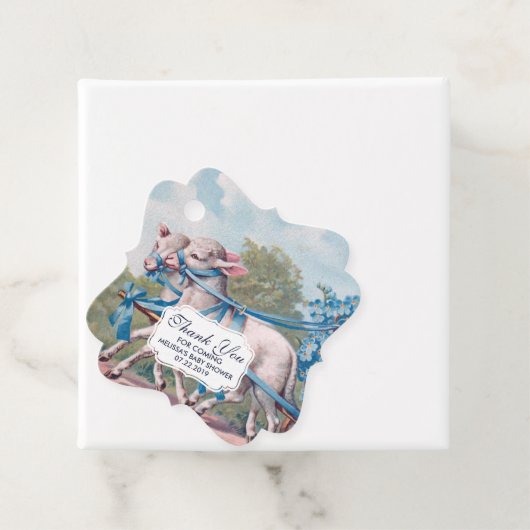 ヴィンテージで青いリボンファンシーを着た子羊 フェイバータグ (インサイチュ)