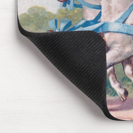 ヴィンテージで青いリボンファンシーを着た子羊 マウスパッド (コーナー)