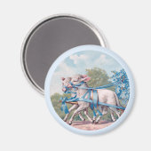 ヴィンテージで青いリボンファンシーを着た子羊 マグネット (正面/裏面)