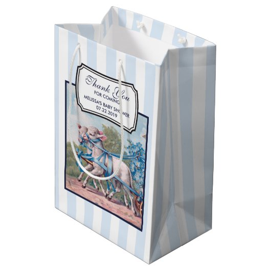 ヴィンテージで青いリボンファンシーを着た子羊 ミディアムペーパーバッグ (裏面アングル)