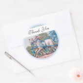 ヴィンテージで青いリボンファンシーを着た子羊 ラウンドシール (封筒)