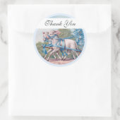 ヴィンテージで青いリボンファンシーを着た子羊 ラウンドシール (バッグ)