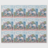 ヴィンテージで青いリボンファンシーを着た子羊 ラッピングペーパー (フラット)