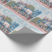 ヴィンテージで青いリボンファンシーを着た子羊 ラッピングペーパー (角)