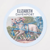 ヴィンテージで青いリボンファンシーを着た子羊 ラベル (デザイン2)