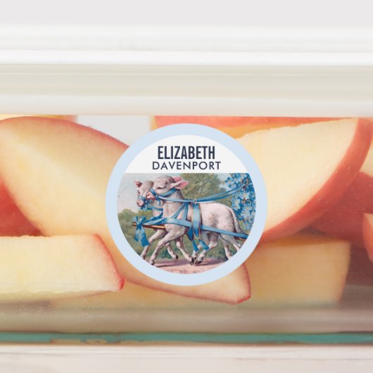 ヴィンテージで青いリボンファンシーを着た子羊 ラベル (貼付)