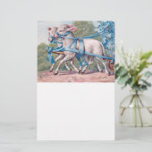 ヴィンテージで青いリボンファンシーを着た子羊 便箋 (スタンド正面)