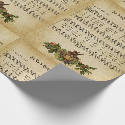 ヴィンテージとして各ハッピークリスマスカロルのスクリプトプリント ラッピングペーパー (角)