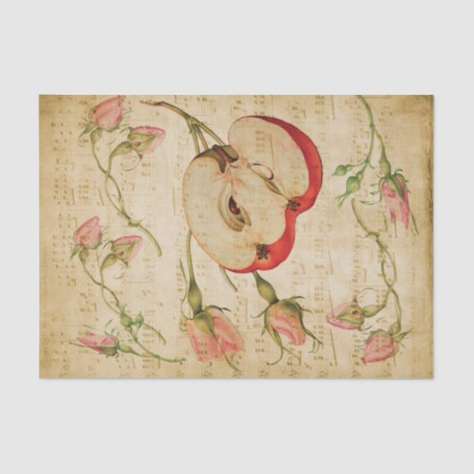 ヴィンテージとアップフランスのルのバラ付きミュージックシート    薄葉紙 (正面)