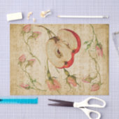 ヴィンテージとアップフランスのルのバラ付きミュージックシート    薄葉紙 (クラフト)