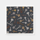 ヴィンテージとアンティーク鍵 スタンダードカクテルナプキン (正面)