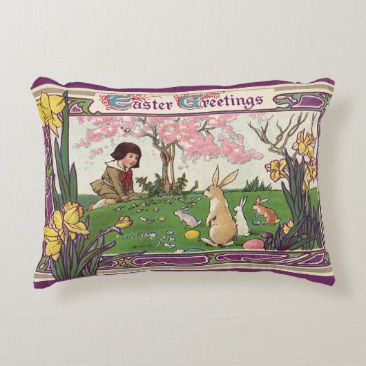 ヴィンテージとイースターの卵狩りの子ども アクセントクッション (正面)