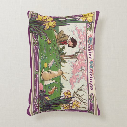 ヴィンテージとイースターの卵狩りの子ども アクセントクッション (正面(垂直))