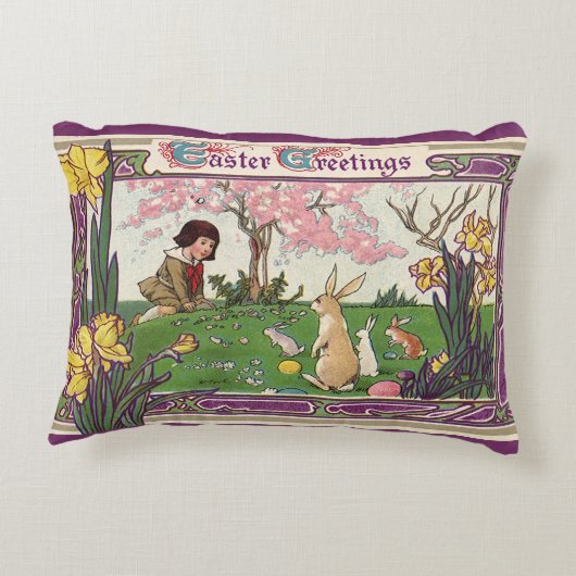 ヴィンテージとイースターの卵狩りの子ども アクセントクッション (裏面)