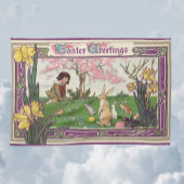 ヴィンテージとイースターの卵狩りの子ども キッチンタオル