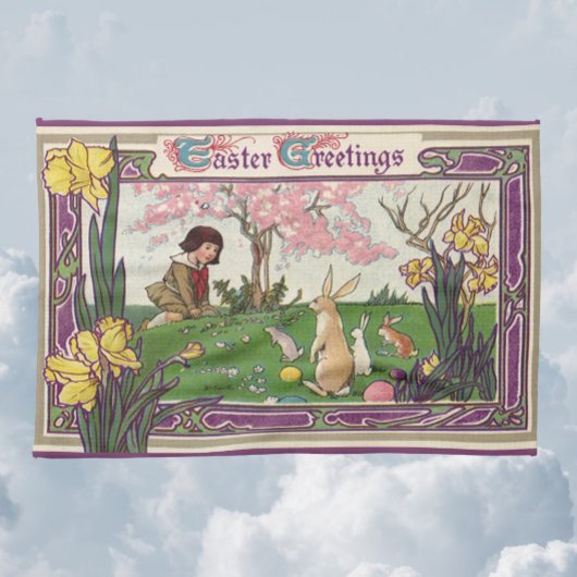 ヴィンテージとイースターの卵狩りの子ども キッチンタオル