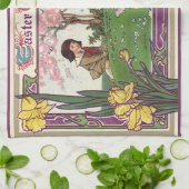 ヴィンテージとイースターの卵狩りの子ども キッチンタオル (折り畳み)