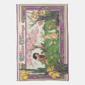 ヴィンテージとイースターの卵狩りの子ども キッチンタオル (縦)