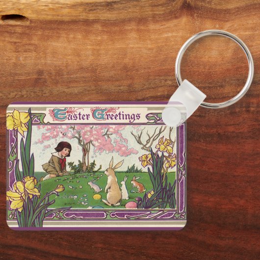 ヴィンテージとイースターの卵狩りの子ども キーホルダー (正面)