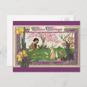 ヴィンテージとイースターの卵狩りの子ども シーズンポストカード (正面/裏面)