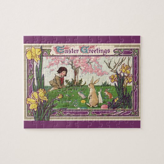 ヴィンテージとイースターの卵狩りの子ども ジグソーパズル (横)