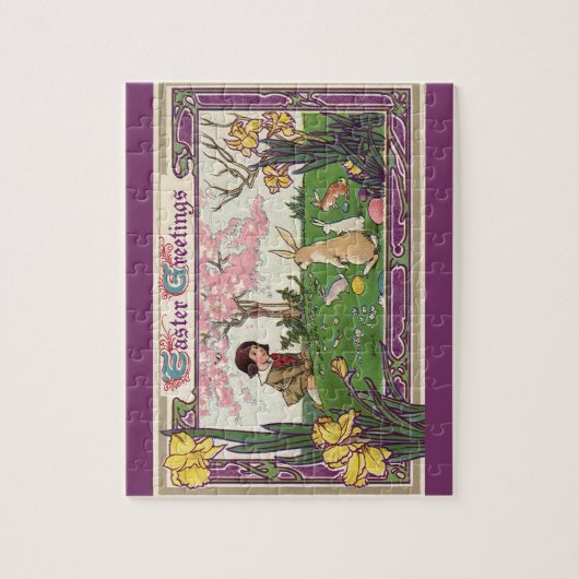 ヴィンテージとイースターの卵狩りの子ども ジグソーパズル (縦)