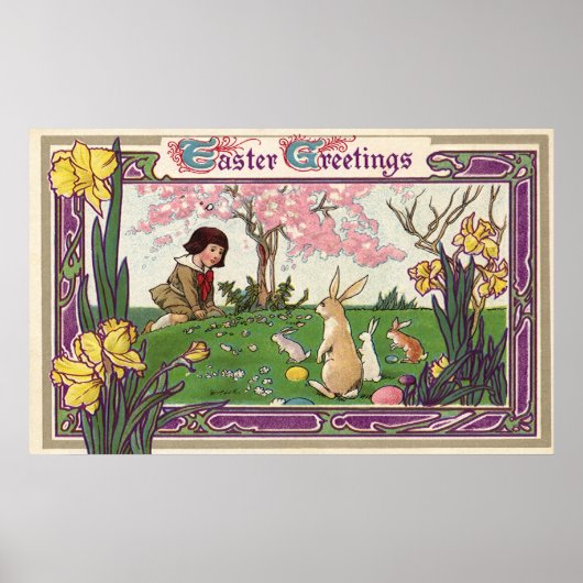 ヴィンテージとイースターの卵狩りの子ども ポスター (正面)