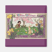 ヴィンテージとイースターの卵狩りの子ども マグネット (正面)