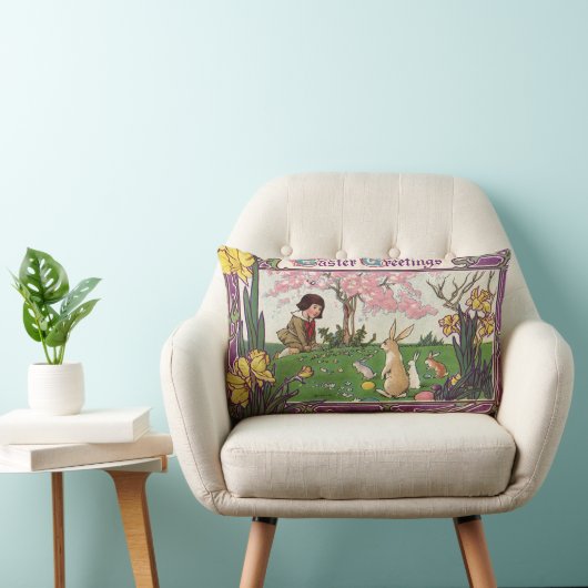 ヴィンテージとイースターの卵狩りの子ども ランバークッション (椅子)
