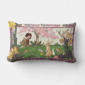 ヴィンテージとイースターの卵狩りの子ども ランバークッション (正面)