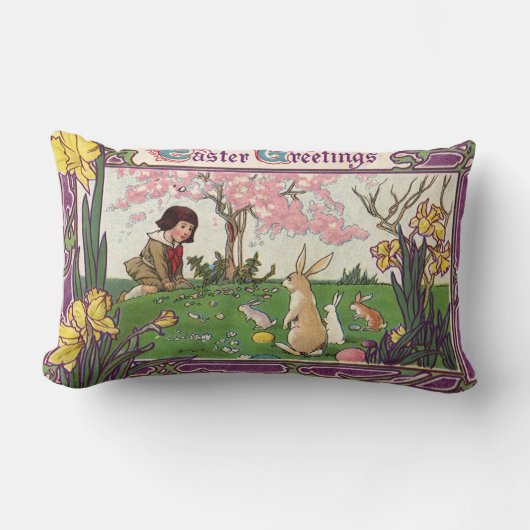 ヴィンテージとイースターの卵狩りの子ども ランバークッション (正面)